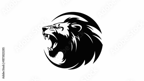 Roaring Lion Head Emblem Black and White Silhouette.