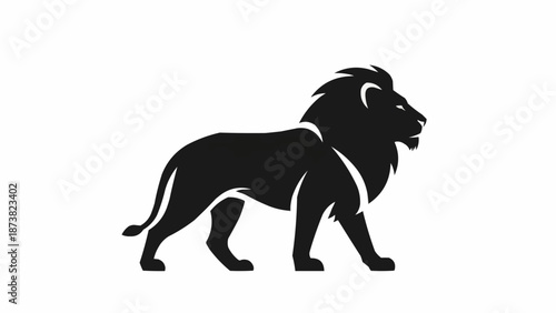 Silhouette of a majestic lion walking with its mane flowing.