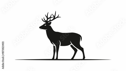 Silhouette of a majestic stag with large antlers standing on a white background.