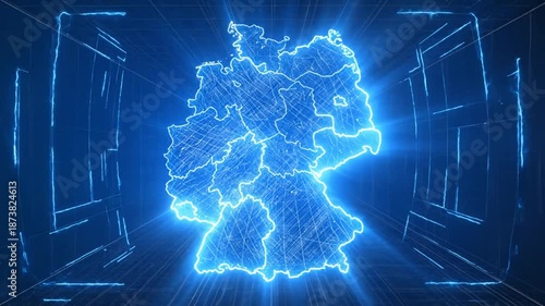 Germany Map Glowing Blue Digitalization Futuristic Technology Visualization.