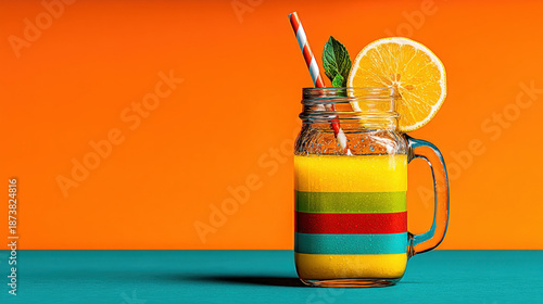 Striped drinking straw in a...