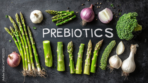 Text "PREBIOTICS" on a chal...
