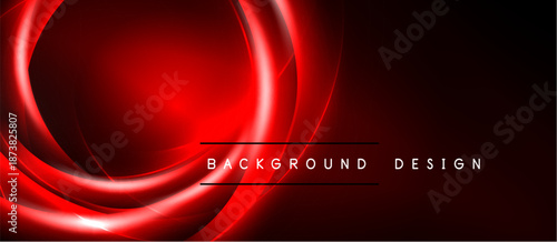 Dynamic red curves over black background. Modern design element, suitable for banners, presentations, digital art. Bright, energetic composition.