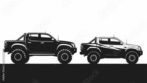 Two Off Road Pickup Trucks Side By Side Illustration.