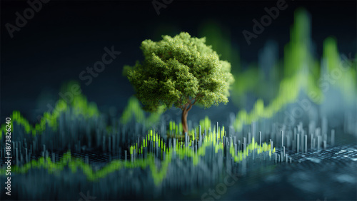 Green Tree Rising on Glowing Financial Energy Waves