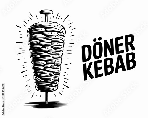 Vintage hand drawn d ner kebab skewer illustration logo