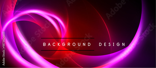 Abstract background features vibrant pink, red swirls. Text reads background design centered within flowing shapes. Dramatic lighting creates dynamic visual effect.