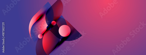 Abstract shapes blend, creating vibrant gradients. Pink, purple, blue hues dominate composition. Modern design, fluid forms present.