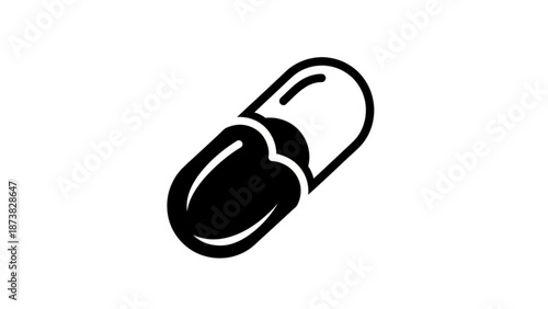 Black Capsule Pill Isolated on White Background