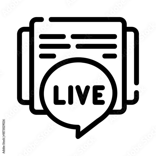 Newspaper live icon with live in speech bubble. Suitable for news apps, social media posts, journalism websites, and blogs.
