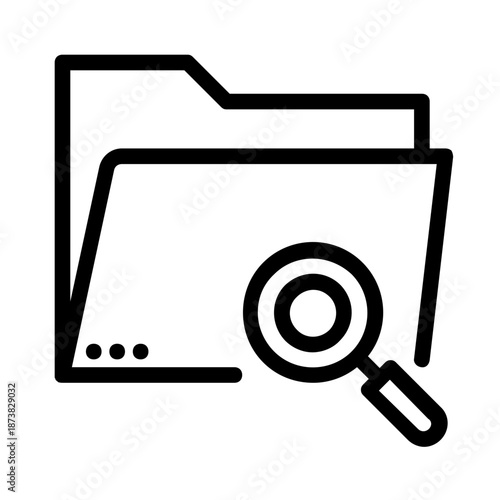 Folder being searched by a magnifying glass, ideal for concepts like investigation, searching, research, detective work, and exploring data.
