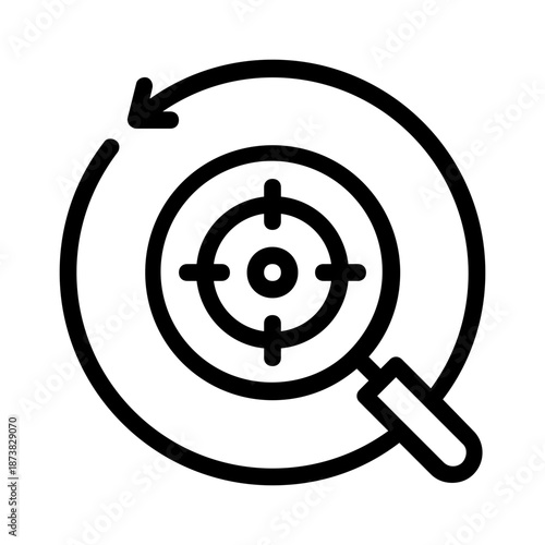 Focus search targeting goal with circling arrow. Ideal for business, success, achievement concepts, marketing campaigns, and presentation materials.
