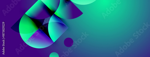 Abstract shapes, vibrant colors blend. Turquoise, purple hues dominate composition. Modern design, fluid forms create dynamic visual impact.