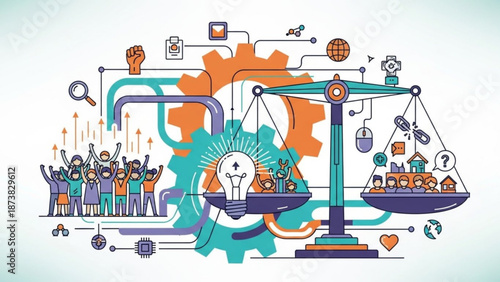 Abstract illustration of social justice and equality concept of balance and community vector graphic for web and presentation