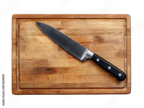 Wallpaper Mural Chef knife resting on wooden cutting board. Torontodigital.ca