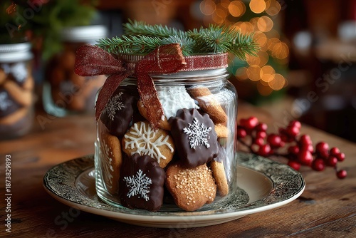 Jar of Chocolate Dipped Holiday Cookies