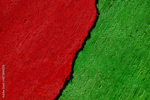 red and green painted cracked concrete wall, versus template