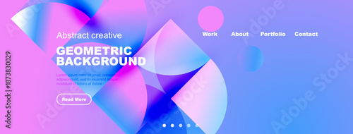 Abstract website header design. Fluid shapes, pink purple hues, text overlay, navigation menu present. Modern aesthetic.