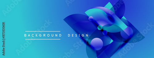 Abstract blue design features overlapping shapes, gradients. Modern aesthetic suitable for banners, presentations, digital art.