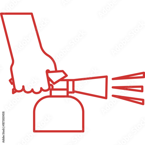 Hand holding and spraying a fire extinguisher