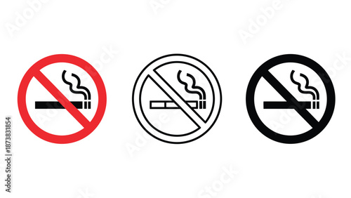 No smoking signs in red, black and white on a plain background