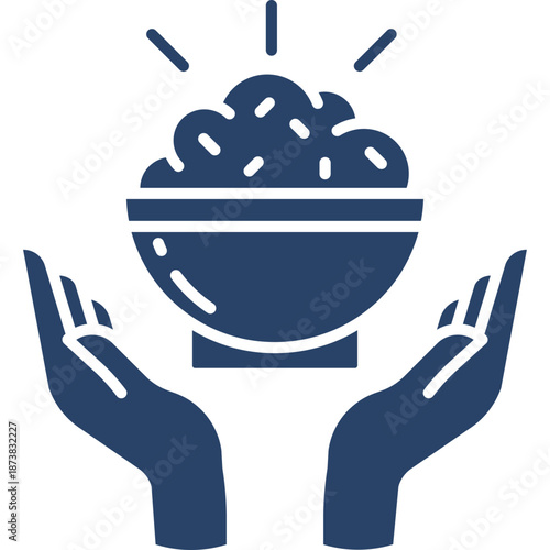 Hands holding a bowl of food with glowing rays