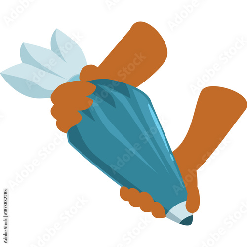 Hands Holding Piping Bag with Frosting