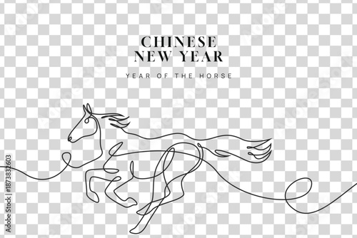 Running horse in one continuous line drawing. For Chinese New Year 2026.