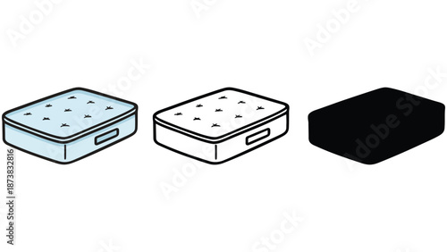 Three different mattresses on a white background for comparison