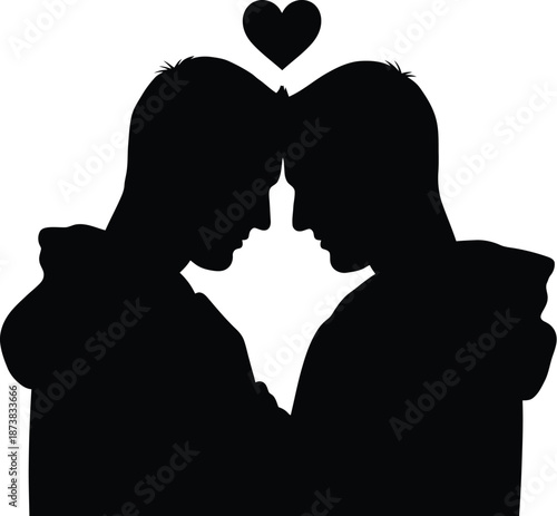 A romantic couple shares a tender moment in a loving silhouette.