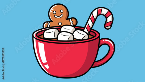 Festive Cocoa: Gingerbread, Marshmallows, and Candy Cane Treat