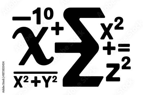 A vector graphic illustration of a mathematical equation with symbols and formulas