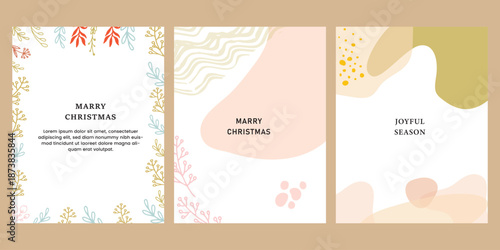 Elegant Abstract Christmas Social Media Post Templates Set with Pastel Colors and Minimalist Botanical Elements for Joyful Holiday