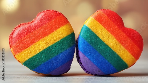 Valentine’s Day with an LGBT concept Colorful heart-shaped cookies with rainbow design symbolizing love.