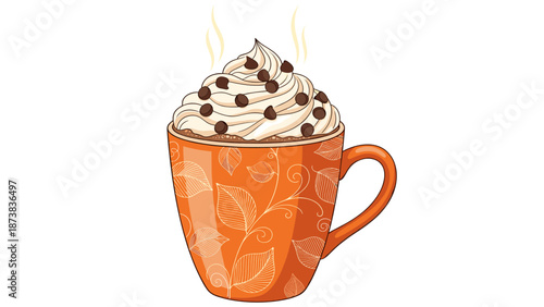 Hot Chocolate with Whipped Cream and Chocolate Chips Illustration