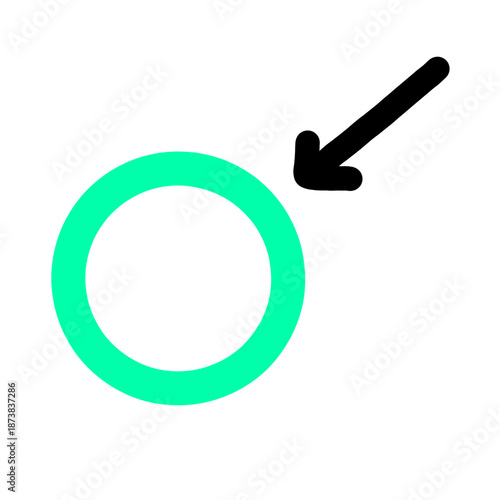 Quadro em tela A bold green circle with a sharp black arrow pointing directly at its outer edge