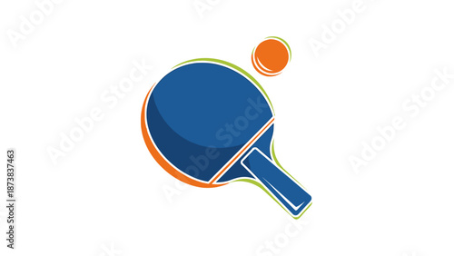 Blue and Orange Table Tennis Racket with Orange Ball, Sporting Equipment on Isolated White Background
