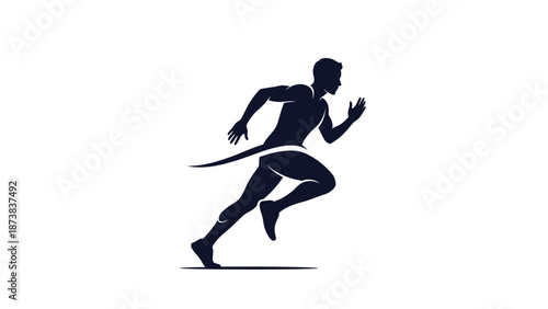 Dynamic silhouette of a man running fast with powerful strides, symbolizing speed and athleticism, on an isolated white background.