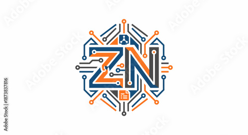 Modern tech logo with Z and N letters in circuit design