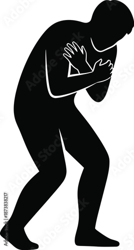 Anxious man shivering because of fear and panic attack