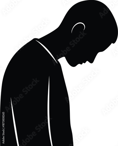 Silhouette of man with head down looking depressed vector illustration