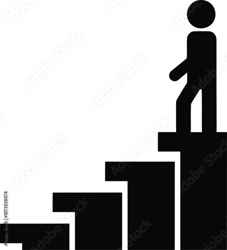 Man walking up the stairs black silhouette vector illustration