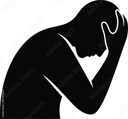 Silhouette of man in despair with hand on head on transparent backdrop