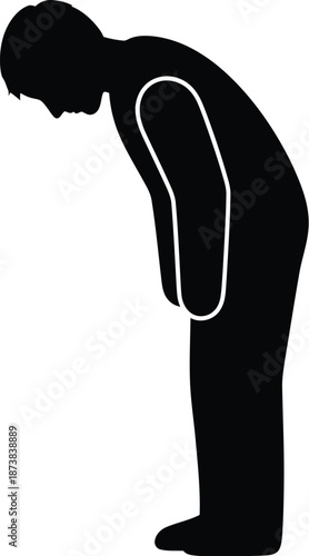 Japanese bow icon, respect, honor, apology, culture, silhouette