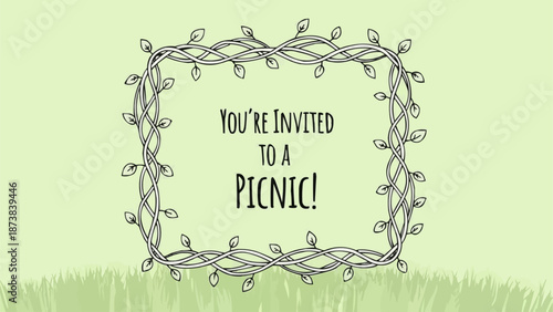 You are invited to a picnic invitation card with string lights border.