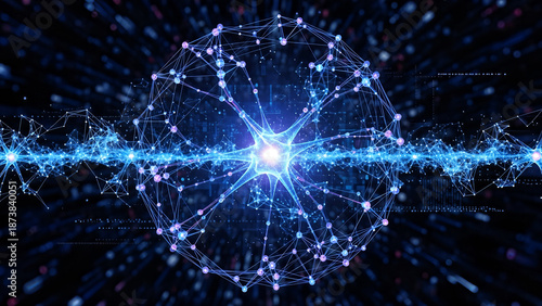 Wallpaper Mural A luminous network structure with connected nodes radiating from a central point, set against a dark background, viewed from a direct perspective. Torontodigital.ca