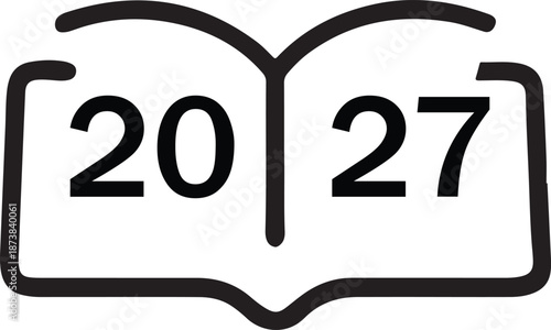 Year 2027 displayed inside open book outline symbolizing education knowledge and learning