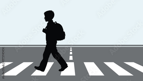 Man crossing the street with a backpack on
