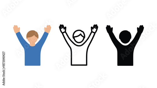 Three cartoon people with their arms raised in celebration or protest