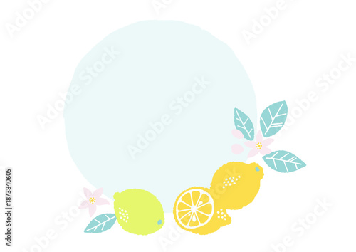 レトロ風のシンプルでポップなレモンのイラスト　丸いフレーム
